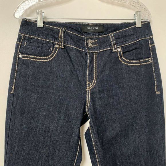 Nine West Women Jeans Size 8 Blue Dark Wash Boot Cut Mid Rise 9" Blig Pockets Em - Picture 3 of 9